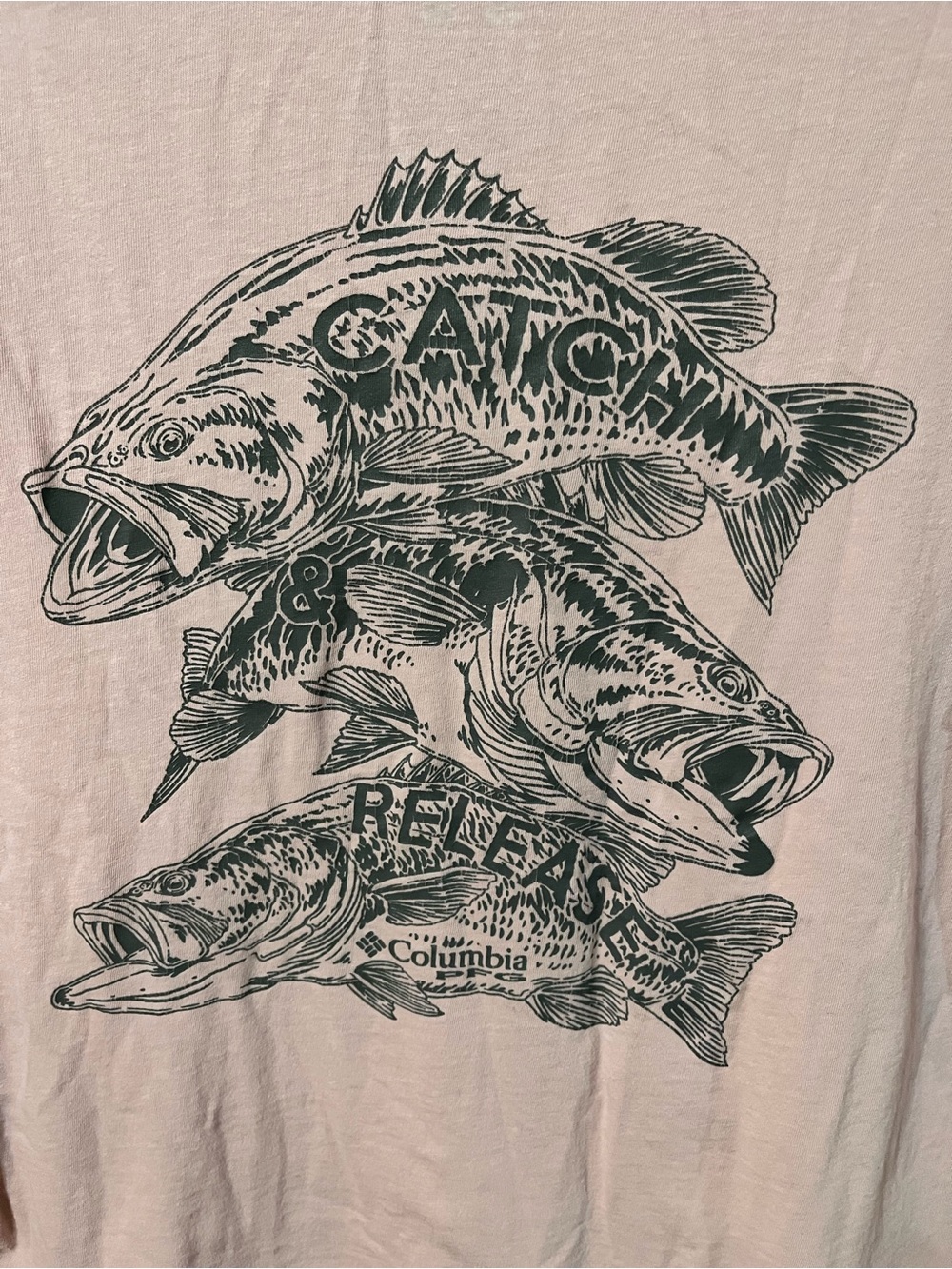 Columbia PFG Black & Pink Fish Graphic Tee Shirt Size Large